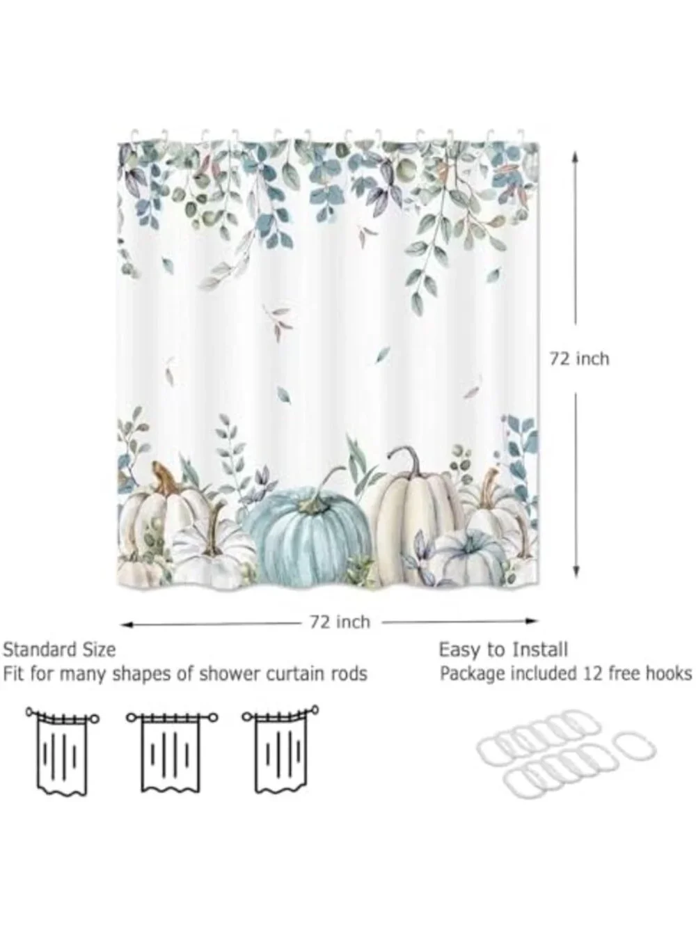 Blue Pumpkin Fall Shower Curtain 72x72 Inches - Autumn Bathroom Decor Accent